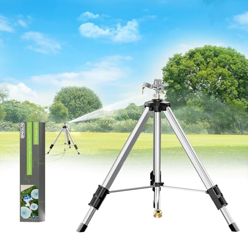 SPECILITE Brass Impact Sprinkler on Tripod Base, Waters up to 90ft, 50 inch | Heavy Duty Metal, 360 Degree Irrigation for Large Area, Yard, Lawn, Covering up to 6360sqft, for Large Area, Yard, Lawn,