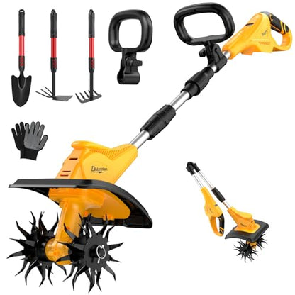 Battery Powered Tiller Compatible with Dewalt 20V Battery(Tool Only), 310RPM Folding Electric Rototiller Features 40 Steel Tines, 9.1In Tilling Width & 6.3In Depth Tiller - color: Compatible with Dewalt 20V Battery