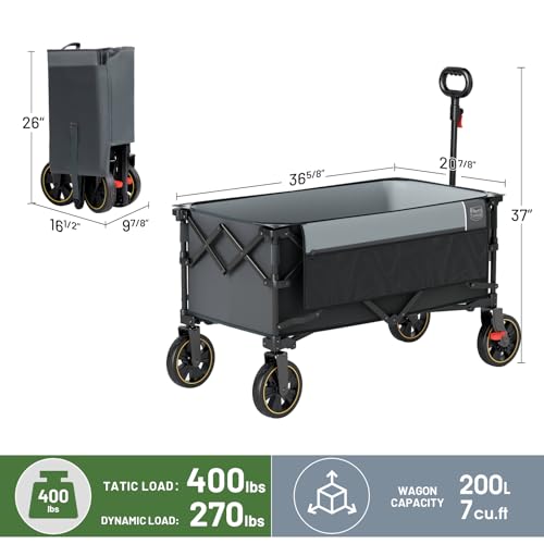 Timber Ridge Collapsible Wagon Cart with Brakes - color: Gray, size: 200L