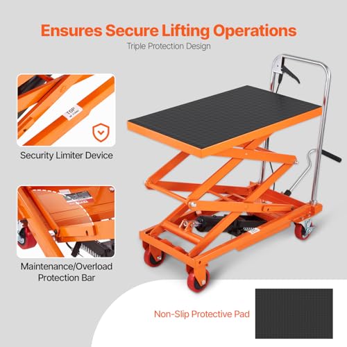 VEVOR Hydraulic Lift Table Cart, Orange, 50-Inch