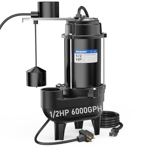 Acquaer 1/2 HP Submersible Sewage Pump 6000 GPH Auto Vertical Float Switch - color: Deep Black