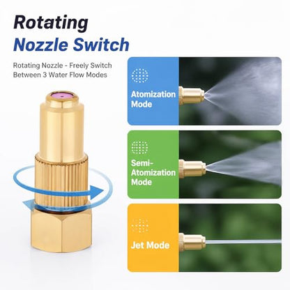 2pcs Brass Adjustable Spray Nozzle Tips, Ceramic Core Mist & Stream Modes Heavy Duty High Pressure Water Hose Replacement for Backpack Garden & Lawn Sprayers Compatible with Farm Irrigation System