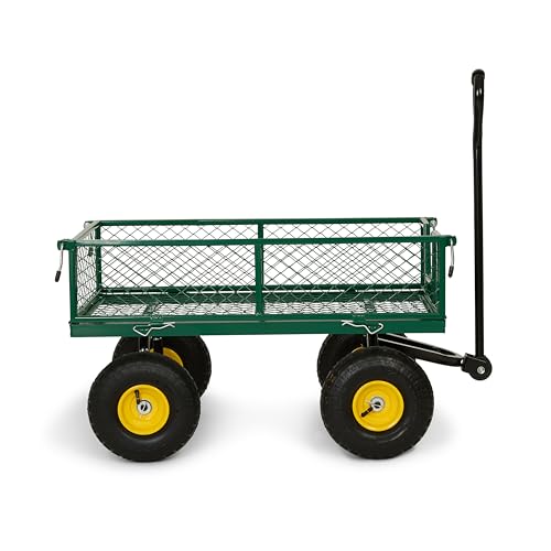 Backyard Expressions Heavy Duty Garden Cart 400 lb Utility Wagon Cart with Removable Mesh Sides, Powder-Coated Steel Bed, Pneumatic Tires, Pull Handle Yard Cart - style: 400 Lb