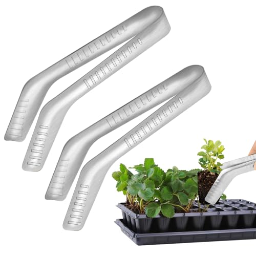 2PCS Seedling Transplant Tongs Stainless Steel Seedling Starters Remove Tongs Seedling Transplanting Tool Seedling Easy Transplanter with Anti-Slip Grasp Tips to Reduce Damage to Roots - color: 2PCS Silver