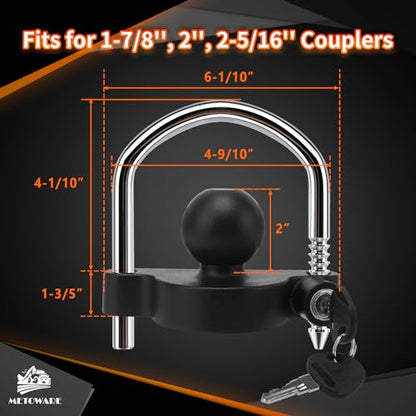 METOWARE Trailer Coupler Lock, Fit 1-7/8", 2", 2-5/16" Coupler, Black - color: Black Matte, size: 1 PACK