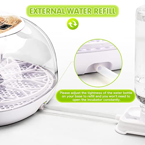 Upgraded Auto Digital Incubator, 12 Eggs Natural Incubation Simulator, Auto Egg Rolling and Water Fulfilling, 24H Temperature Control, with Egg Flashlight, Easy Newcomer Poultry Incubation