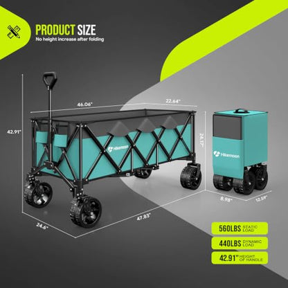HIKEMOON 48'' Extra Large Collapsible Wagon, Big Wheels, 300L Turquoise - color: Turquoise