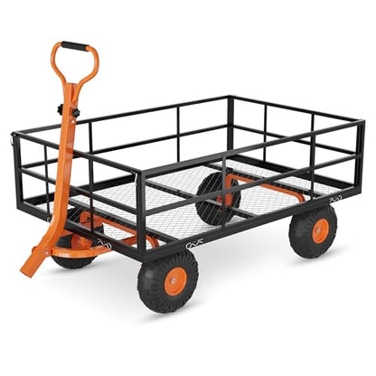1200 LB Garden Cart with Removable Mesh Sides & Adjustable Handles - color: Black Orange, size: 1200 LBS