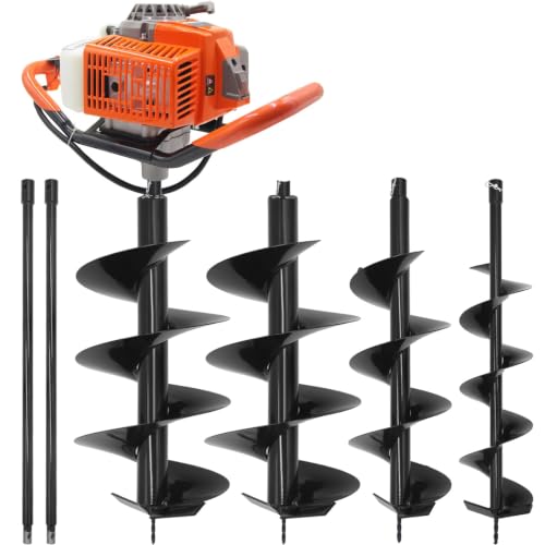 72CC Post Hole Digger Gas Powered, 2 Stroke Auger with 4&6&12 Inch Bits - color: Orange 72cc+3 Auger(4"/6"/12")