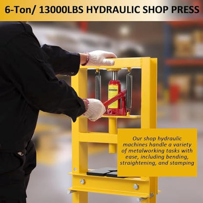 6-Ton Hydraulic Shop Press, H-Frame Bearing Press, 4-Hold Adjustable Height