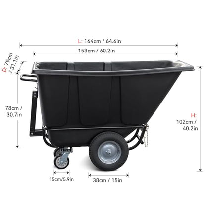 2-Pack Tilt Dump Truck, 1400 lb Capacity 1/2 Cu. Yd Heavy Duty Poly Dump Cart, 16” Wheels, Towable Linkable Utility Cart for Warehouse & Construction - size: 2PC
