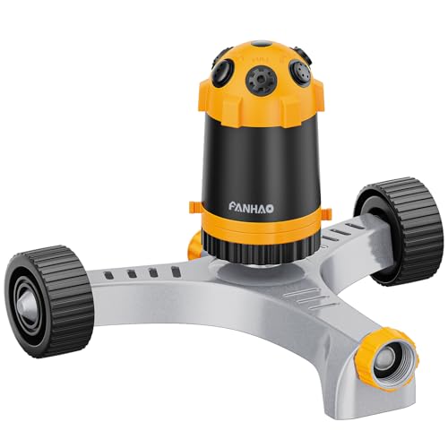 FANHAO Gear Drive Sprinkler with Metal Wheel Base, Portable Lawn Sprinkler