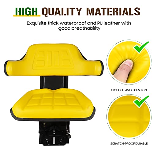 Yellow Universal Adjustable Tractor Suspension Seat for John Deere 1020, 1530, 2020, 2030, 2040, 2155, 2130, 2140, 3040, 3140, 3030, 920，930，830, 548D, 648D, TY24763 Shock Absorbing Alloy Steel PVC