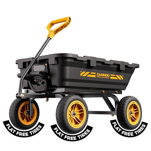 CAMMOO 10-in NO-Flat Tires 900lb Garden Dump Cart Wheelbarrow Garden Wagon - color: Black