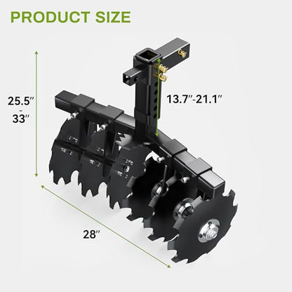 28" Heavy Duty Tow Behind Disc Plow Harrow w/Universal 2" Receiver - size: 28in Disc plow Harrow with 2" Receiver