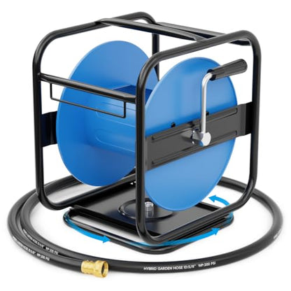 SPECILITE Metal Garden Hose Reel, 360° Rotation Frame, 75-100 FT, Blue