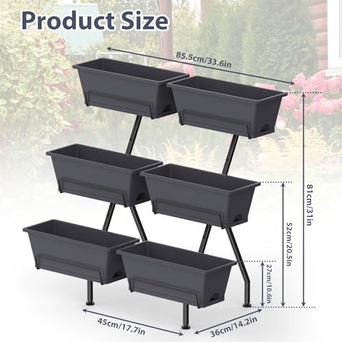 3-Tier Vertical Garden Planter with 6 Boxes, 31" Tall Raised Garden Bed - color: Gray, size: 3-Tier