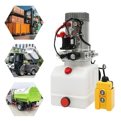 Hydraulic Pump 4.2 Quart Hydraulic Power Unit Single Acting Trailer Pump 12V DC Plastic Reservoir Hydraulic Pump for Dump Trailer Car Lifting Platforms