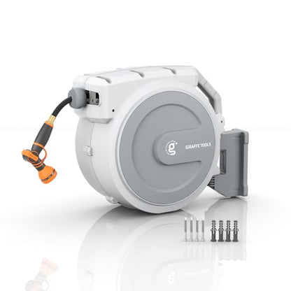 Giraffe Tools Retractable Garden Hose Reel 5/8" 90FT Wall Mount Light Grey - color: Light Grey, size: 5/8'' 90FT