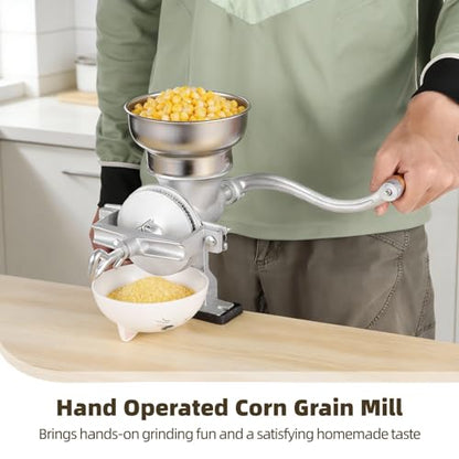 Corn Grinding Machine,Hand Mill GrainGrinder Cast Iron Manual Crank Grain Grinder,Wheat Grinder with Adjustable Coarseness & Wooden Handle for Corn, Coffee, Beans, Nuts, Domestic Use