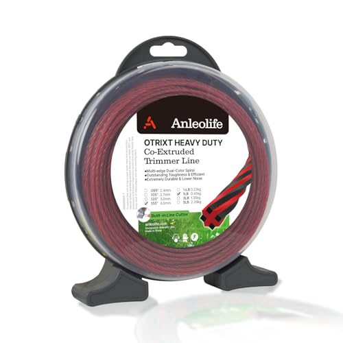 Anleolife .155" Octa-Twist Heavy Duty Trimmer Line, Rough Weeds, 126ft 1 lb - color: .155 Red, size: 1 Pound