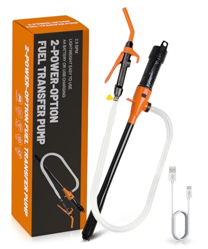 FUELIO USB Electric Fuel Transfer Pump Battery Powered & Plug-In Power Supply, Portabel Gas Gasoline Transfer Pump For 5 Gallon Gas Can-Orange