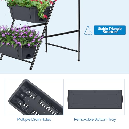 Raised Garden Bed 5 Tier Vertical Planter Standing Herb Garden Elevated Box With Drainage Holes Tall Planters for Outdoor Plants Vegetables Flowers Grey - color: Gray