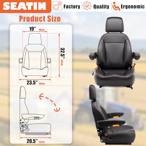 SEATIN Universal Tractor Seat, Comfortable Zero Turn Mower Seat (Black) - color: Black