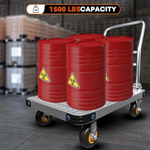 Lomive Heavy Duty Platform Truck Flat Moving Cart Hand Trucks, 1500Lbs Steel Push Cart Dolly, 30 x 19in Large Flatbed with 4'' 360 Degree Swivel Wheels for Easy Storage - size: 30" L X 19" W