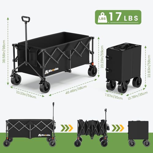 Blomoba Collapsible Wagon Cart, Folding Cart with 330LBS Capacity, Black - color: Black