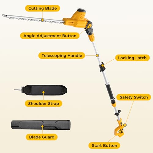 SHOHO Pole Hedge Trimmer Cordless Compatible with Dewalt 20V MAX Battery