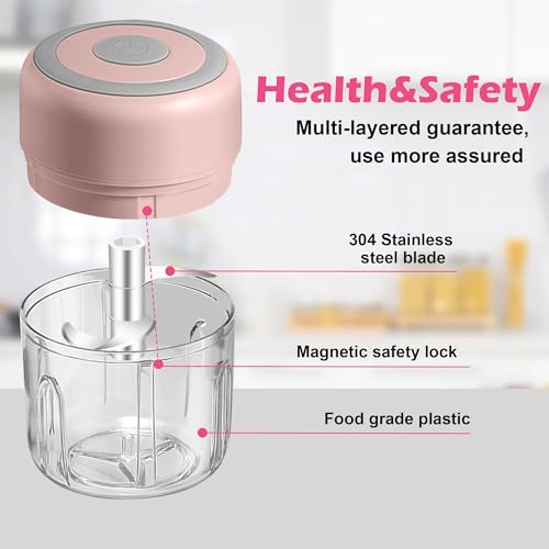 Electric Garlic Mincer, 250ML Small Onion Chopper USB - color: 250ML Pink