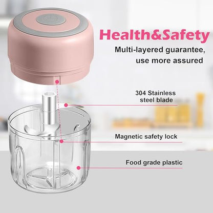 Electric Garlic Mincer, 250ML Small Onion Chopper USB - color: 250ML Pink