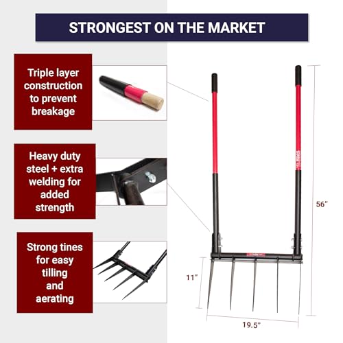 Bully Tools 5-Tine Broadfork, Fiberglass Handles, 56" 10-Gauge Steel Fork