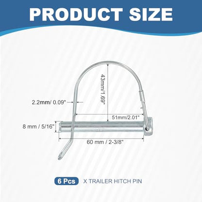 Trailer Coupler Pin, Pto Shaft Locking Hitch Pin W Ear - Fitting for (Farm Trailers - Wagons Towing - Garden Lawn Equipment - Hitches) 5/16" x 2-3/8" & 6 Pcs & Carbon Steel - size: 5/16" x 2-3/8"