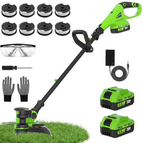 20V 12-INCH Cordless Weed Wacker String Trimmer with 2x5.0ah Battery - color: Black-Green