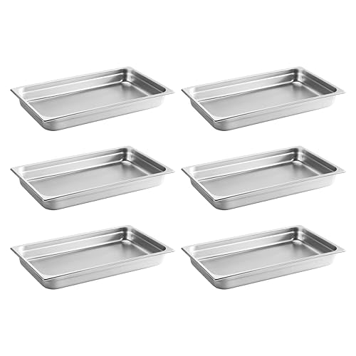 New Star Foodservice Full Size Stainless Steel Steam Table Pan, 20.8 x 12.8 x 2.5 Inches, 18/8 Stainless Steel, 24 Gauge, NSF Certified (Set of 6) - size: Full, style: 2.5" Deep