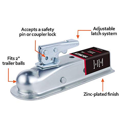 NBJINGYI Straight Trailer Coupler for 2" Ball and 2" Channel, 3500 lbs - size: BALL 2", CHANNEL 2" 3500LBS