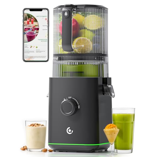3-IN-1 Cold Press Juicer for Juice, Nut Milk & Sorbet - Self Feeding Juicer Machines with Pre-Cut Blade, 6.5"&100oz Extra Large Chute Fits Whole Fruits & Vegetables, High Yield, Easy Clean - color: Black