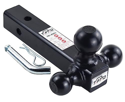 TOPTOW Trailer Hitch Tri-Ball Hitch Ball Mount with 1-7/8", 2" and 2-5/16" Black Tow Balls, Fits for 2-inch Hitch Receivers - size: Black hitch ball with pin