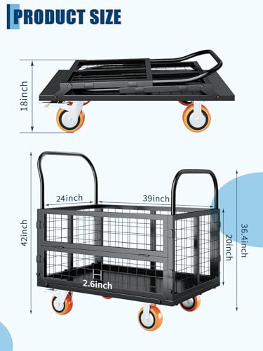 GarveeTech Platform Truck with Cage, 6-in-1 Multi-Purpose Flatbed Cart - color: Black