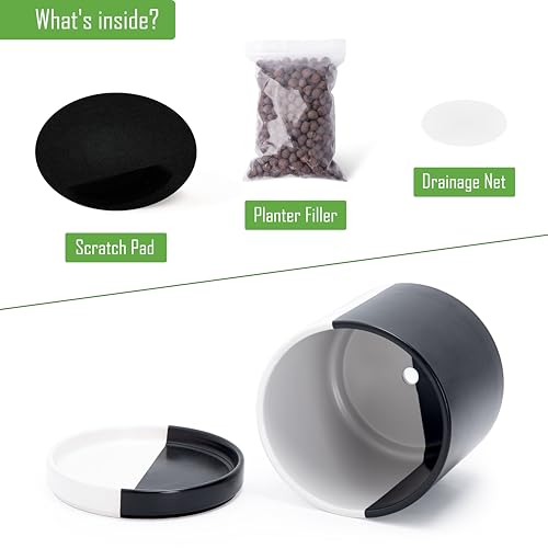D'vine Dev 8.2 Inch Ceramic Planter Pot, Black White Split, 94-O-D-0 - color: Split Monochrome Black & White, size: Medium