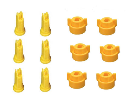 Pack of 6 - TeeJet Flat Spray Tips Yellow 110° 0.2 GPM @ 40 PSI & Nylon Caps