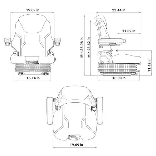 E-AS69YL Universal Yellow Suspension Seat for John Deere Equipment (Tractor, Mower & More)