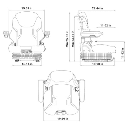 E-AS69YL Universal Yellow Suspension Seat for John Deere Equipment (Tractor, Mower & More)