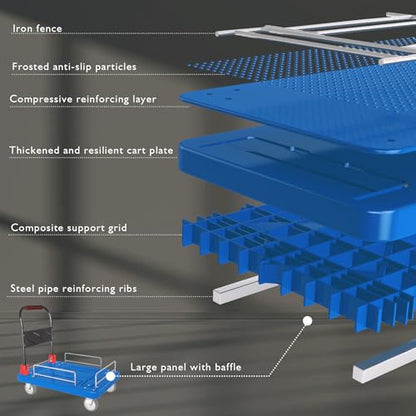 1300lbs Platform Truck with Brake Wheels & Foldable Fences - color: Blue, size: 36"x24"