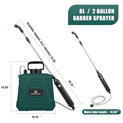 Backpack Sprayer 2 Gal Battery Powered, 3 Nozzles & USB Handle for Garden & Lawn - color: Green