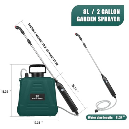 Backpack Sprayer 2 Gal Battery Powered, 3 Nozzles & USB Handle for Garden & Lawn - color: Green