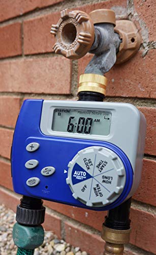 Orbit Programmable Digital Hose Watering Timer - 1 Outlet - Battery Powered - with LCD Screen - Built-in Rain Delay - Water-Resistant - 62061 (Brass 2 Outlet) - size: Brass 2 Outlet