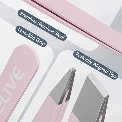 Tweezers for Women Facial Hair, Eyebrow Kit with Tweezers for Women and Men, 8 Pack Precision Tweezers Set, Splinter, Ingrown Hair Removal Kit, Stainless Steel Tweezers for Eyebrow, Light Pink - color: Light Pink - 8 Pack